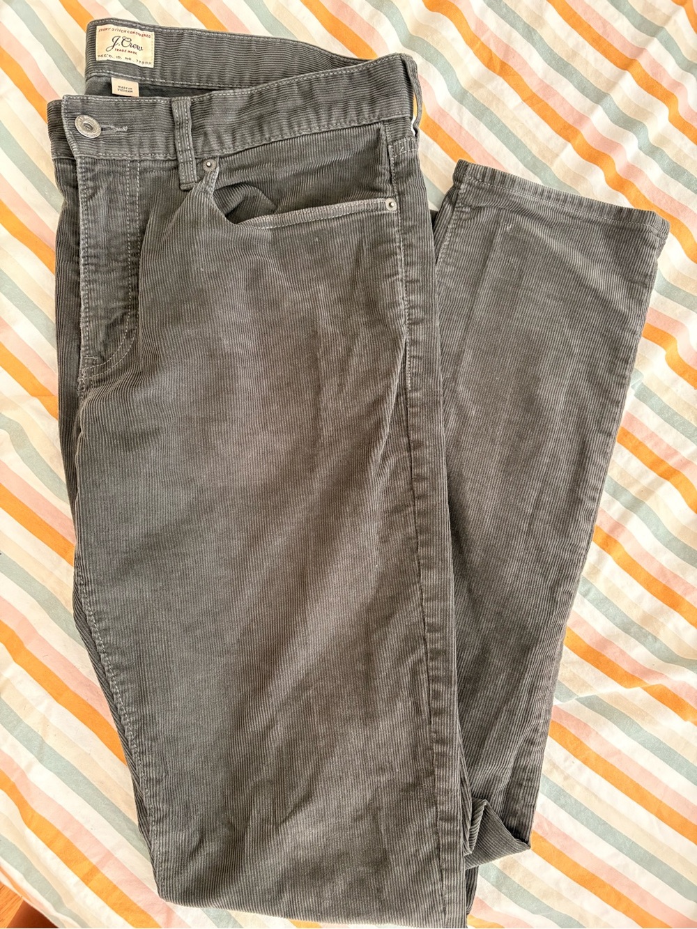 J Crew 250 Slim Tapered Corduroy Pants 34x34 Gray